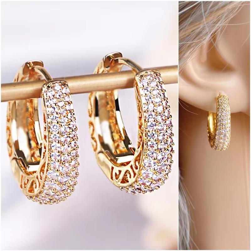 Hollow gold women's circular earrings, luxurious and fashionable women's circular earrings, Zircon accessories