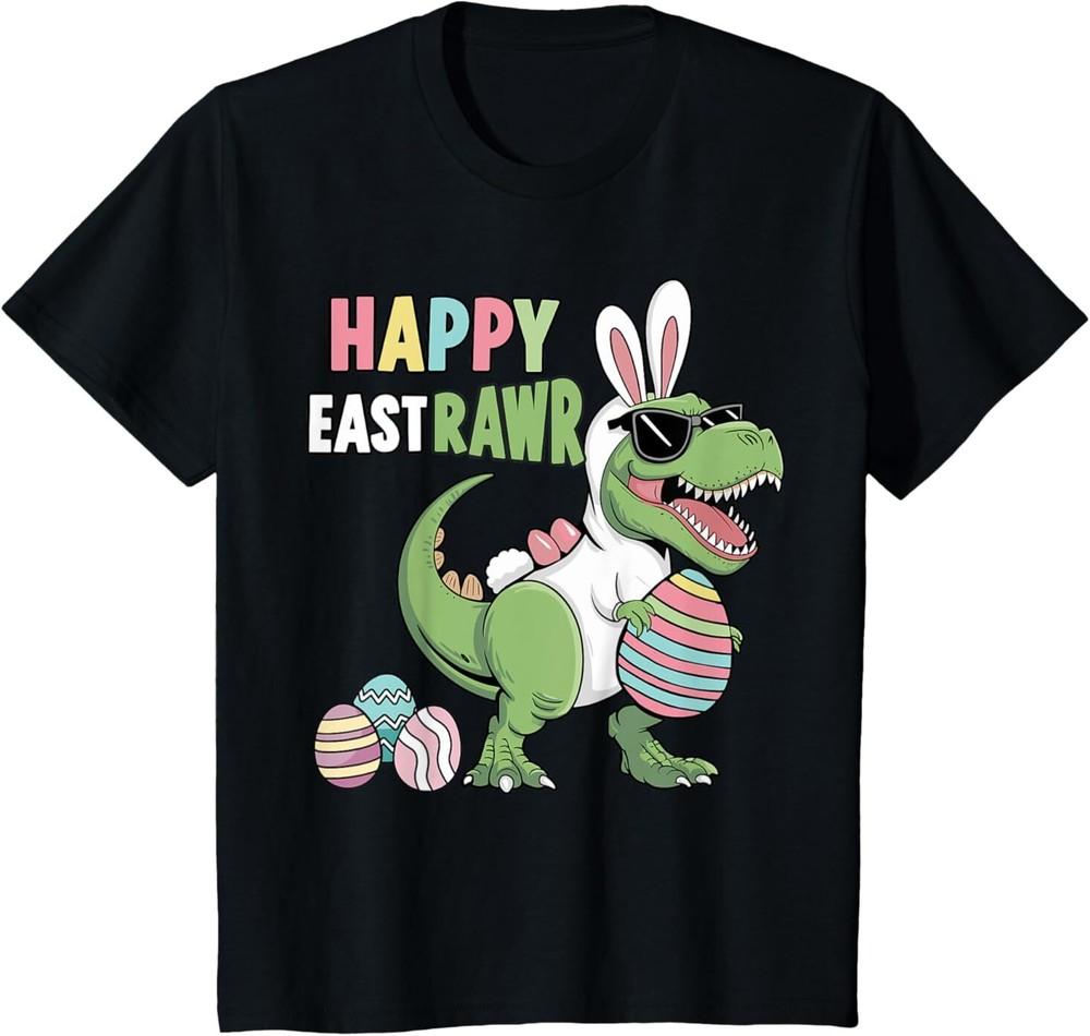 

Kids Happy eastrawr with t-rex dinosaur for kids toddler easter T-Shirt 3XL