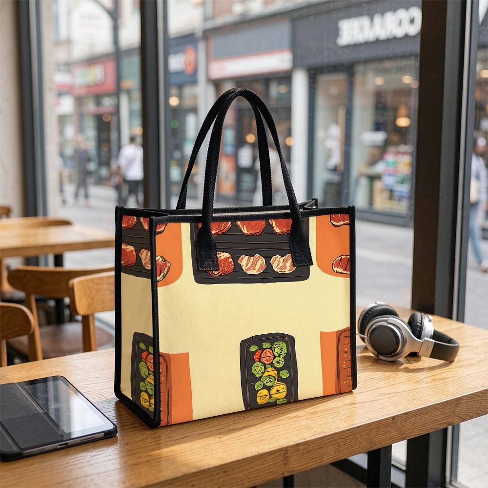 Food Print Tote Bag Casual Large Capacity Portable Handbag for Daily Shopping Travel