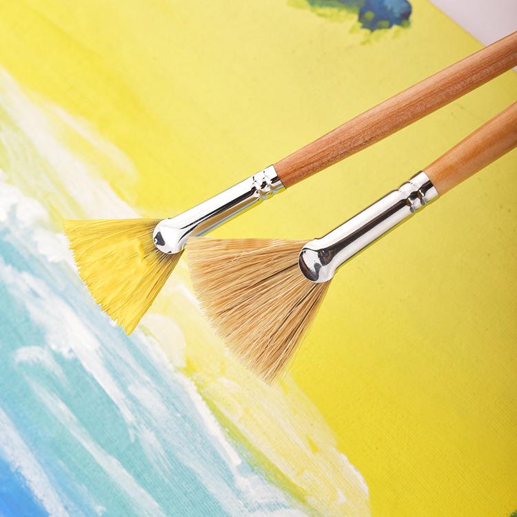 Original Pig Bristle Fan-Shaped Brushes Set of 6 for Oil, Gouache, Watercolor, and Acrylic Painting.