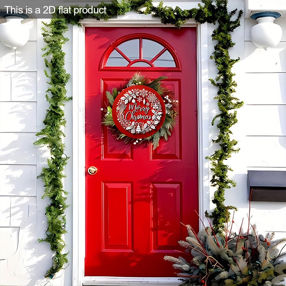 Semn de Crăciun din lemn, Semn rotund Merry Christmas pentru decor agățat pe perete sau ușă de intrare, Ornament ideal de Crăciun