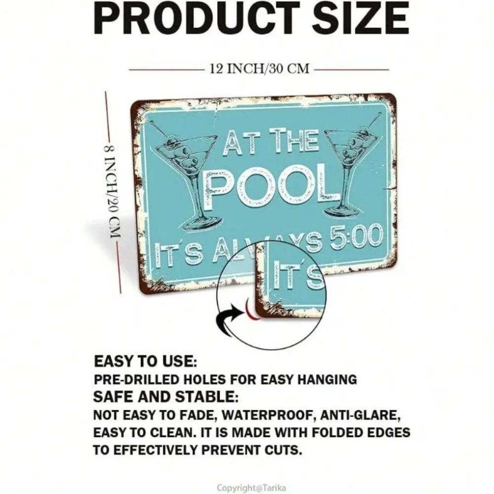 Metal Wall Art Retro Poolside Decor Vintage Cocktail Party Plaque Home Bar Art Swimming Pool Wall Sign Leisure Man Cave Gift