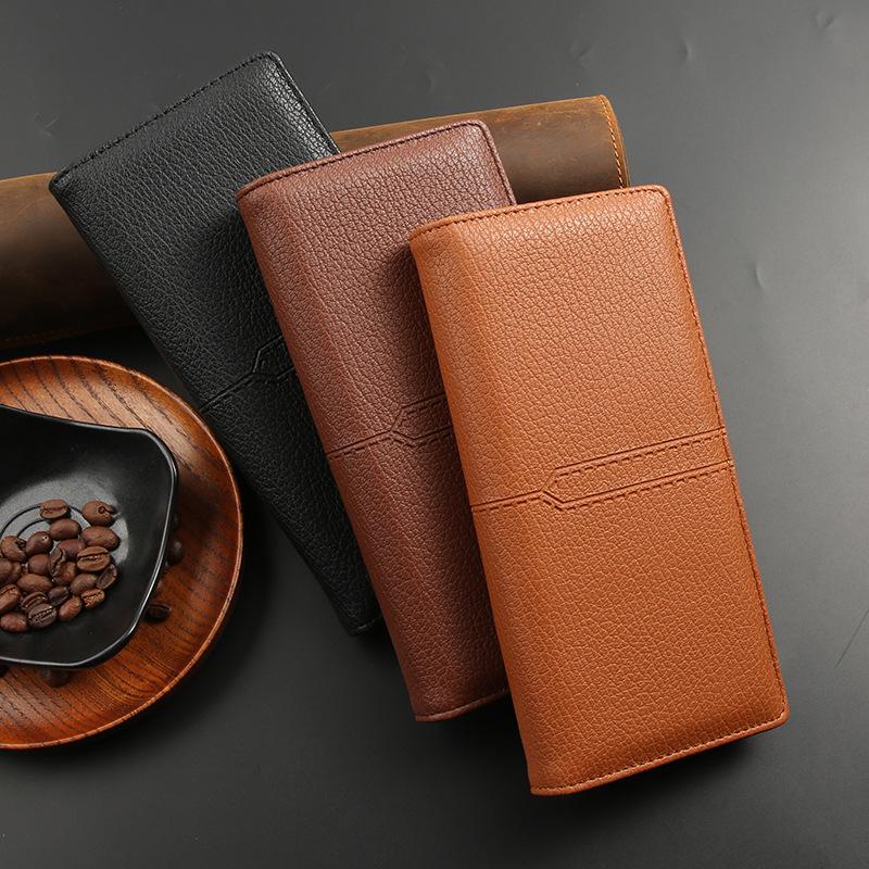 Men's Business Zipper Multi Functional Men's Wallet Long Leather Wallet Multi Slot Wallet Solid Color Coin Bag
