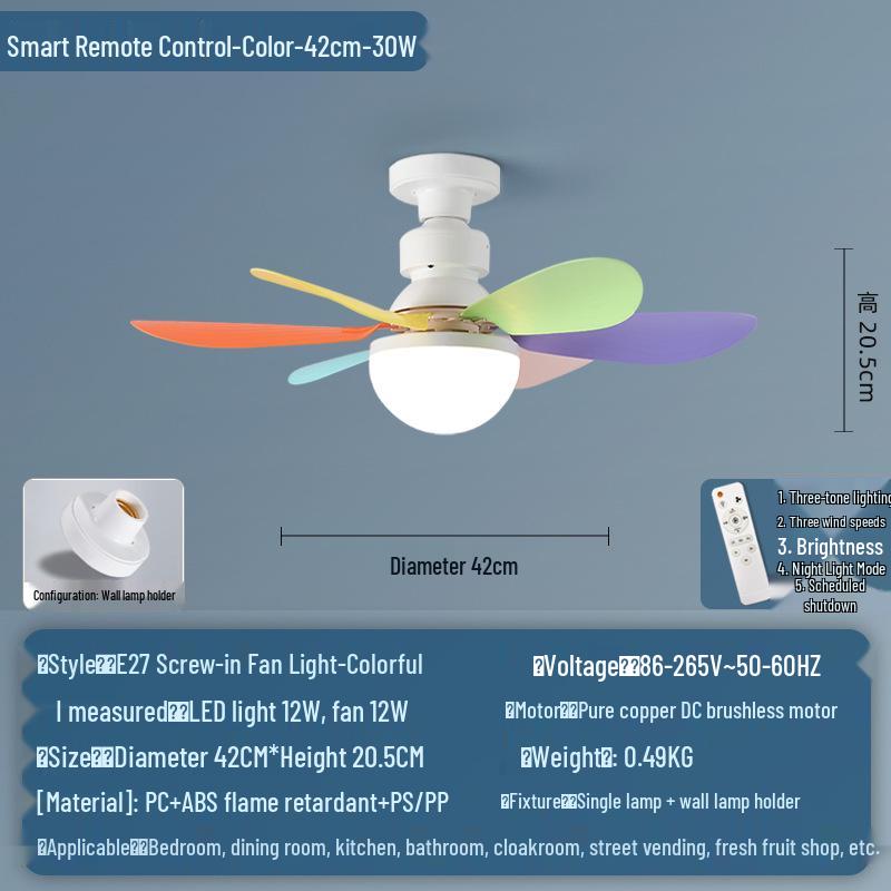 Flower-Shaped Silent LED Ceiling Fan with E27 Screw-in, Large Air Volume, Detachable Six-Blade Design