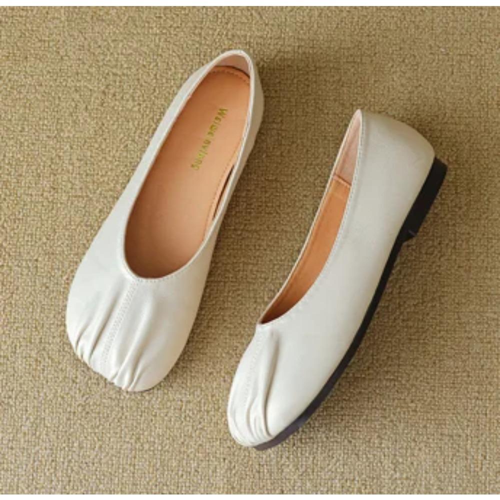 Round Toe Loafers Women Soft Leather Flats Shoes Patchwork Sewing Moccasins Female Cozy Ballet Slip On Lazy Mules