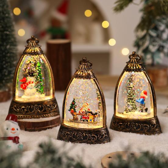 Christmas Snow Ball Lantern Bell Shape Swirling Glitter Christmas Lamp for Holiday Home Office Tabletop Decor