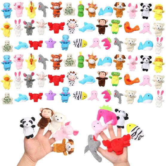100 Pcs Animal Finger Puppets 29 Small Soft Velvet Dolls Props Toys Small Plush Animal Puppets Set Mini Stuffed Animals Finger Toys
