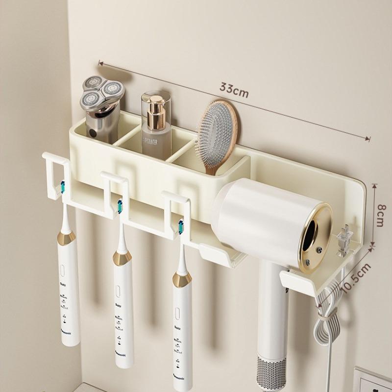 Cream Wind Toothbrush Shelf Shelf No Punching Bathroom Brushing Cup Mouthwash Cup Wall Mounted Hair Dryer Holder
