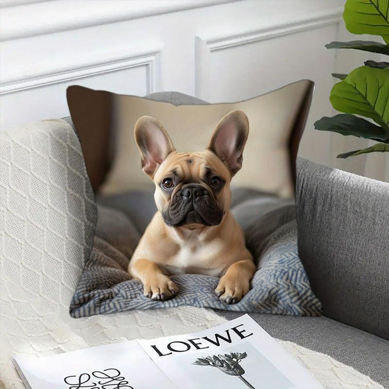 Vikama French Bulldog Realistic-Style Pillowcase Soft Comfortable Smooth Sofa Decor Cute Pet-Themed Home Cushion Cover