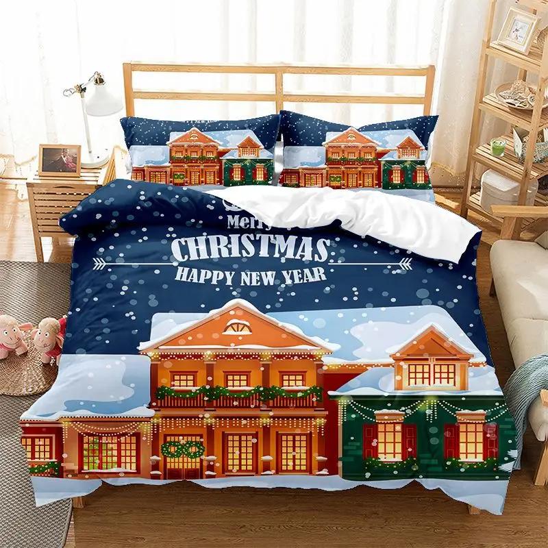 Happy Christmas Bedding Set Cartoon Santa Claus Duvet Cover Set 3D Printed Duvet Cover Set 2/3Pcs for Christmas Gifts Home Decor