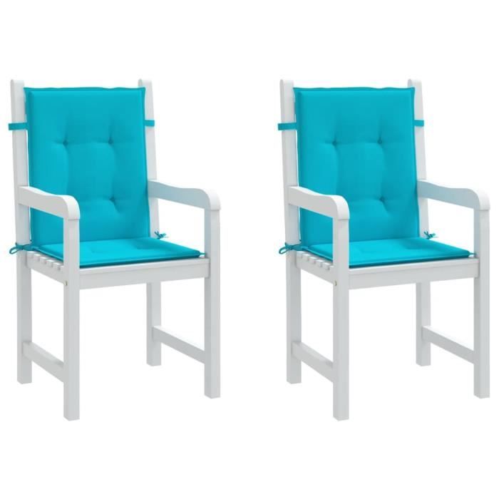 VidaXL Coussins de chaise à dossier bas 2 pcs turquoise tissu 361337