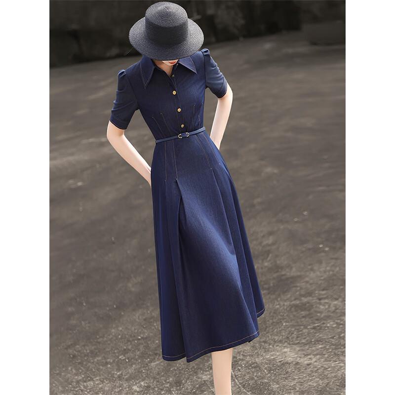 Lanser Women's Elegant Retro Denim Shirt Dress