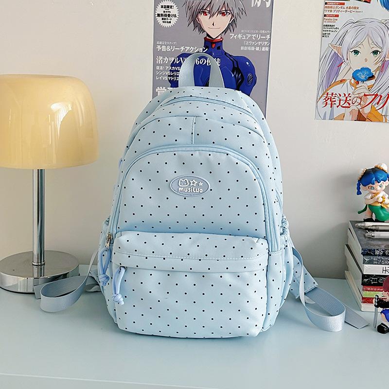 Schoolbag Small Fresh Sweet Cute Japanese College Wind Polka Dot Backpack Junior High School Students Casual Light Large Capacity Backpack