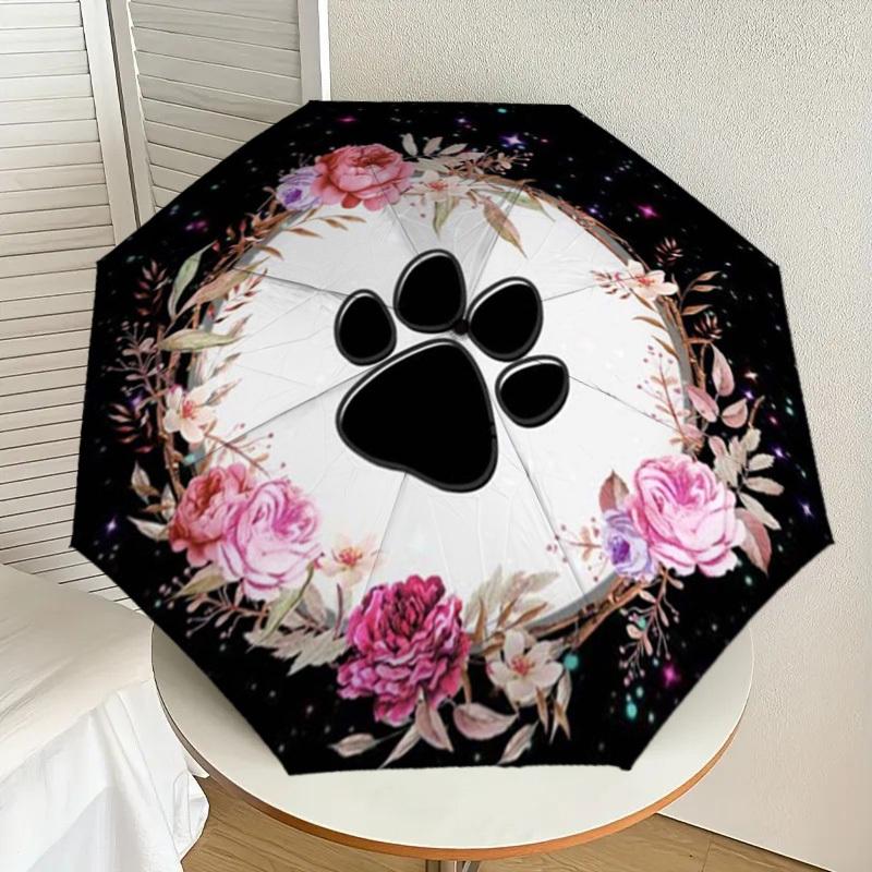 1pc Floral Paw Print Cosmic Wreath Umbrella with Plastic Handle,Suitable for All Seasons Home Travel Outdoor UmbrellaDD743