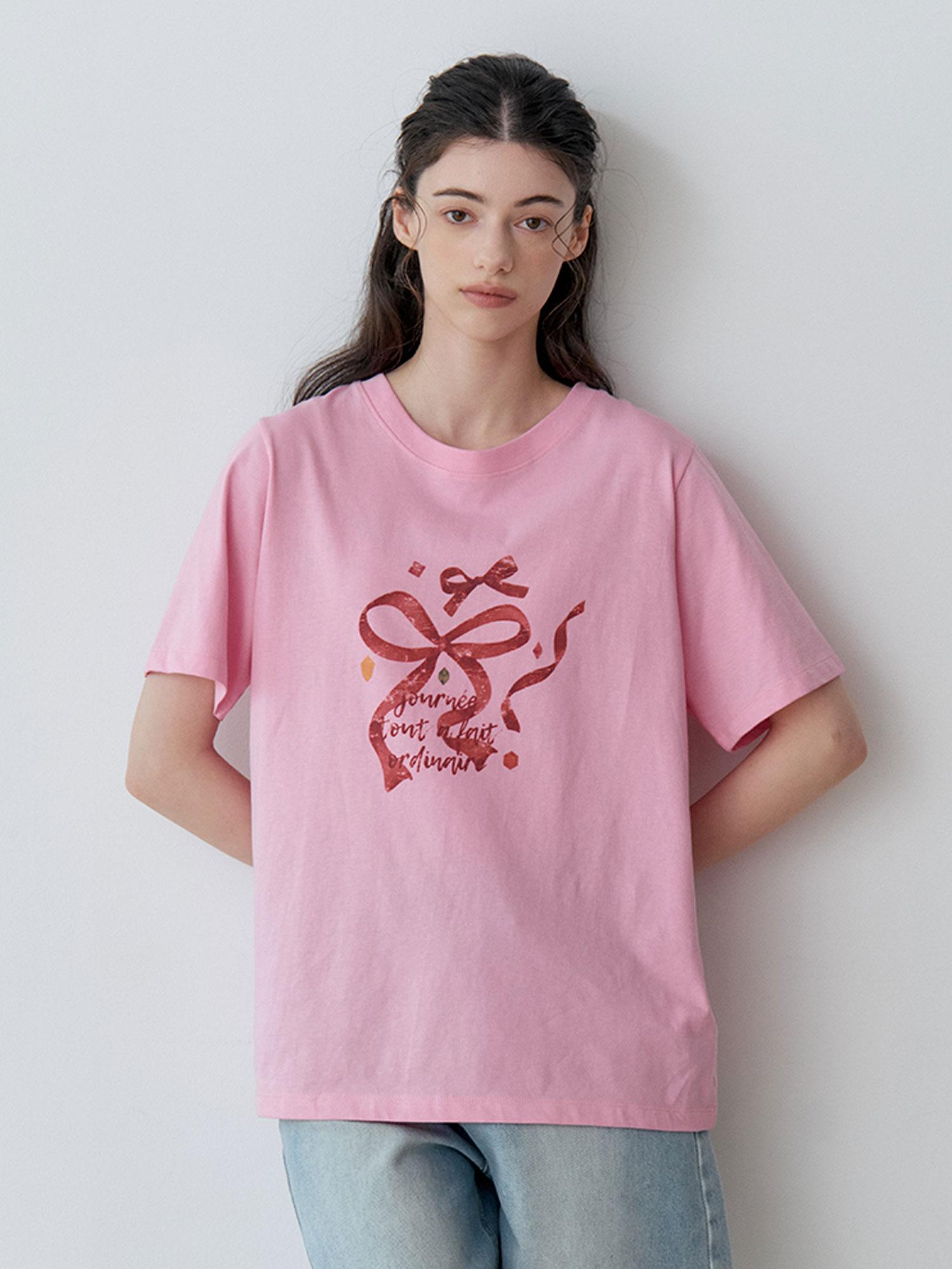 Розовая футболка с коротким рукавом Le Studio Double Ribbon Point Pink/Free