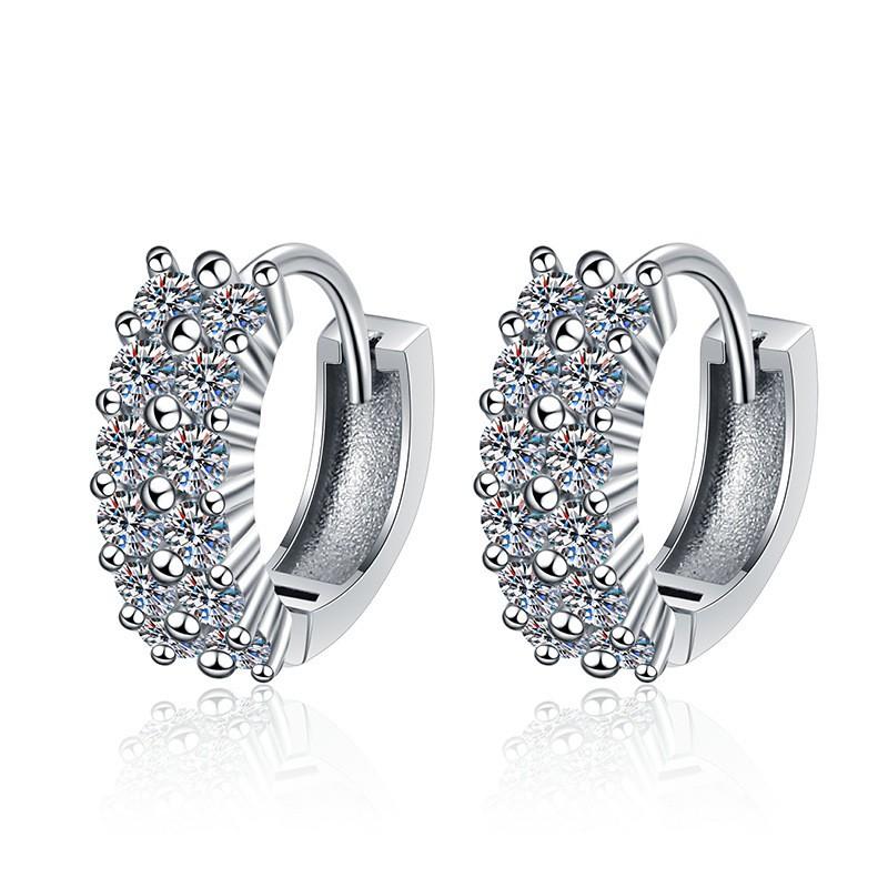 Sterling Double Row Moissanite Stud Earrings Women Geometric Modern Chic Minimalist Fashion Jewelry Total 72 cubic zirconia stones