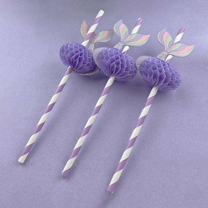 

10pcs Mermaid Tail Honeycomb Straw Under The Sea Party Decor Girl Mermaid Birthday Decorations Litte Mermaid Party Favor фиолетовый