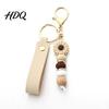 Flower Charm with Wood Beads Silicone Keychain Faux Leather Wristlet Car Key Aesthetic Ring Pendant Handbag Backpack Anti Oxidation Metal