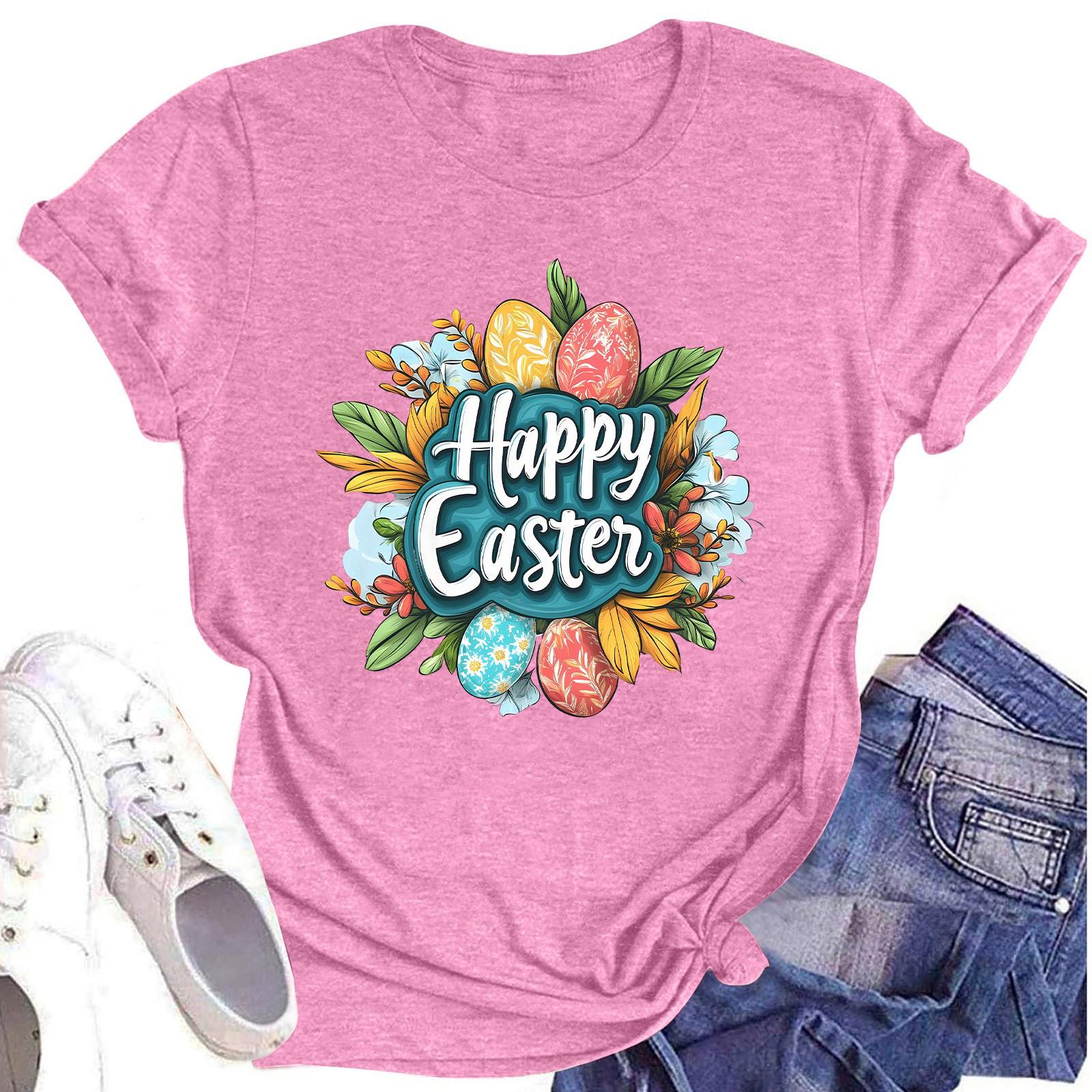 

Женский топ с круглым вырезом, повседневный принт, футболка с короткими рукавами XL розовый