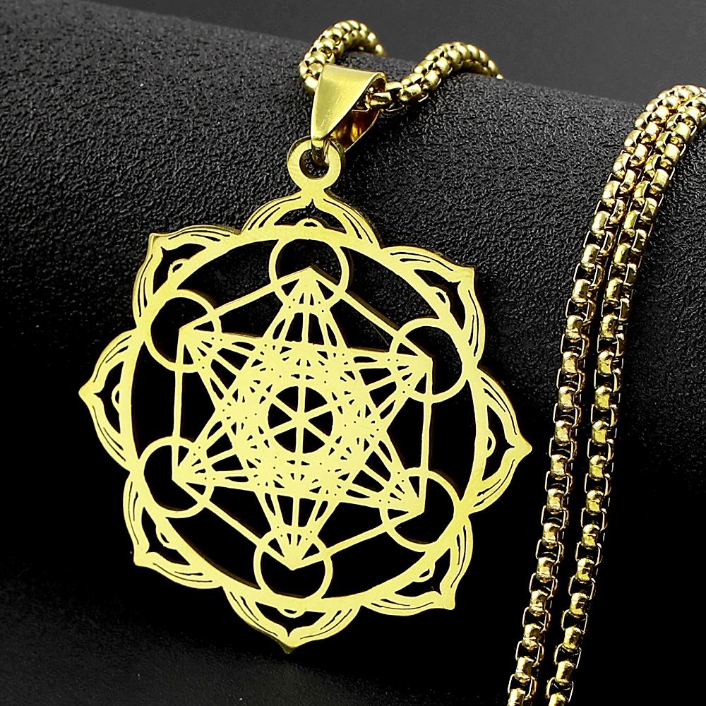 7 Chakra Sacred Geometry Metatron Necklace for Women Men Flower of Life Stainless Steel Necklaces Reiki Healing Jewelry Gift