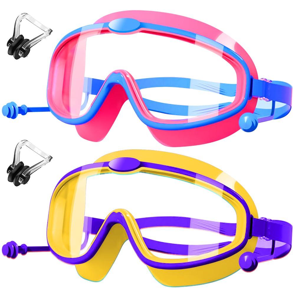 Swimming Goggles for Kids Includes Nose UV Adjustable and Case Suitable for Ages [HEARTST] - Bridge/Earplugs, Protection, Anti-Fog, Leak-Proof, Strap,