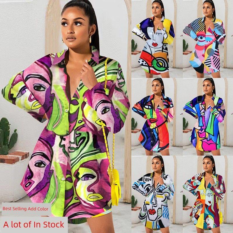 

Fashion Style Fashion Amazon Cross-Border Fashion Print Mid Length Long Length Tops Shirt Loose Casual Women s Shirt Color 1 L
