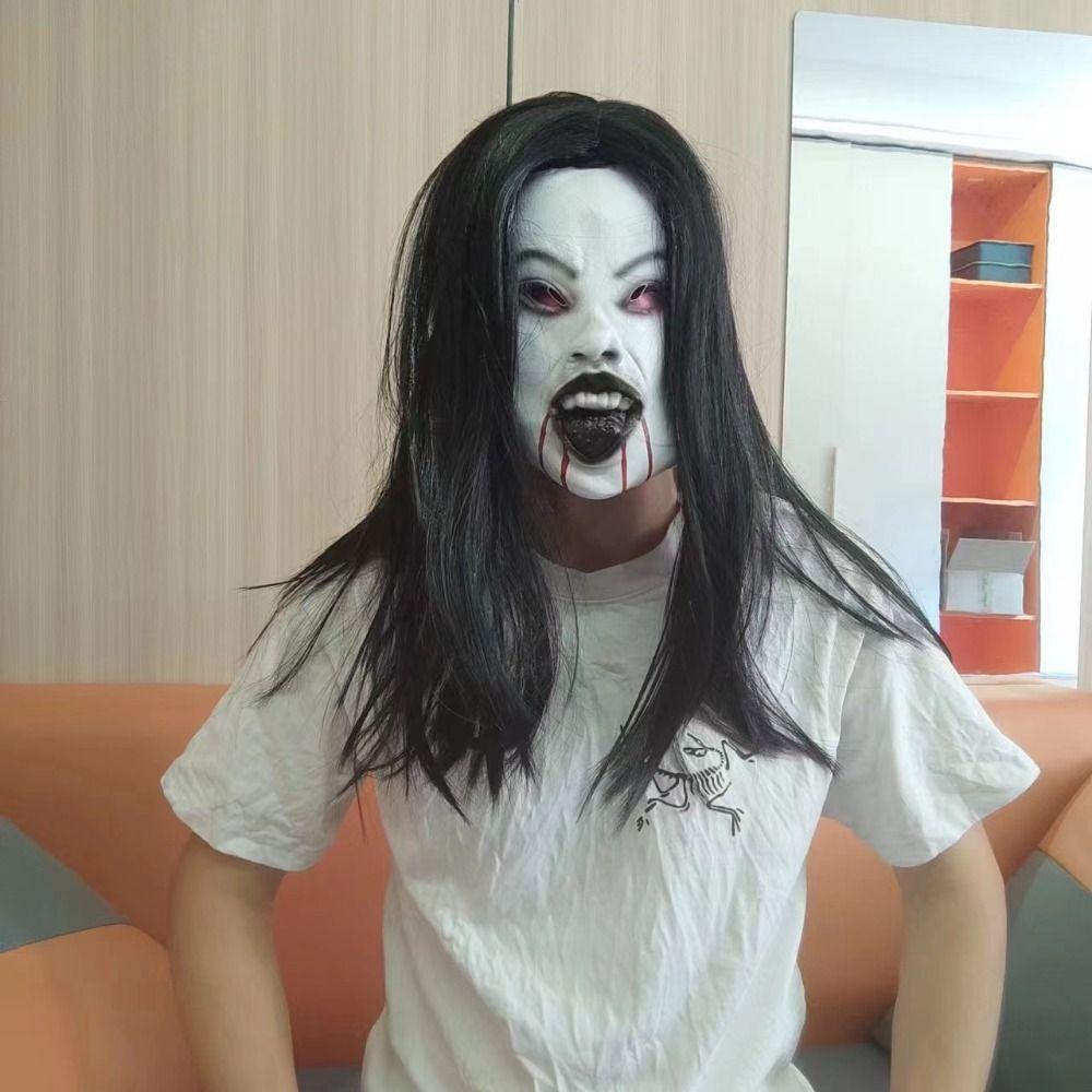Latexmaske Halloween Dekoration Langes Haar Party Cosplay Kostüm Gruseliger Kopfschmuck Geisterhaus