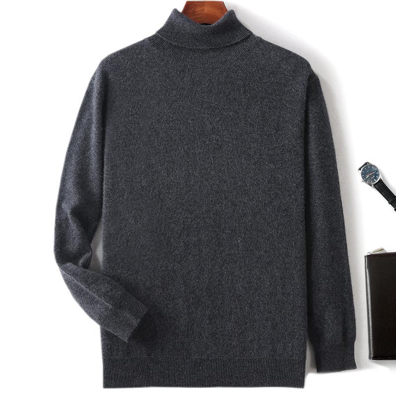 New high lapel cashmere sweater men's solid color knitted primer sweater loose inner sweater