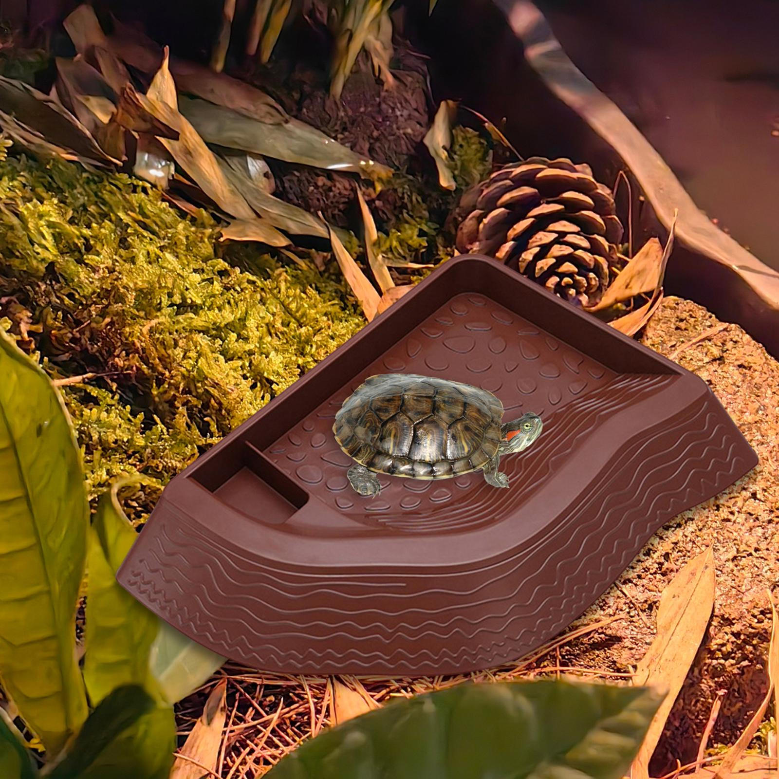 

Aquarium Decoration with Ramp for Tortoise Feeding and Bathing Brownish Red