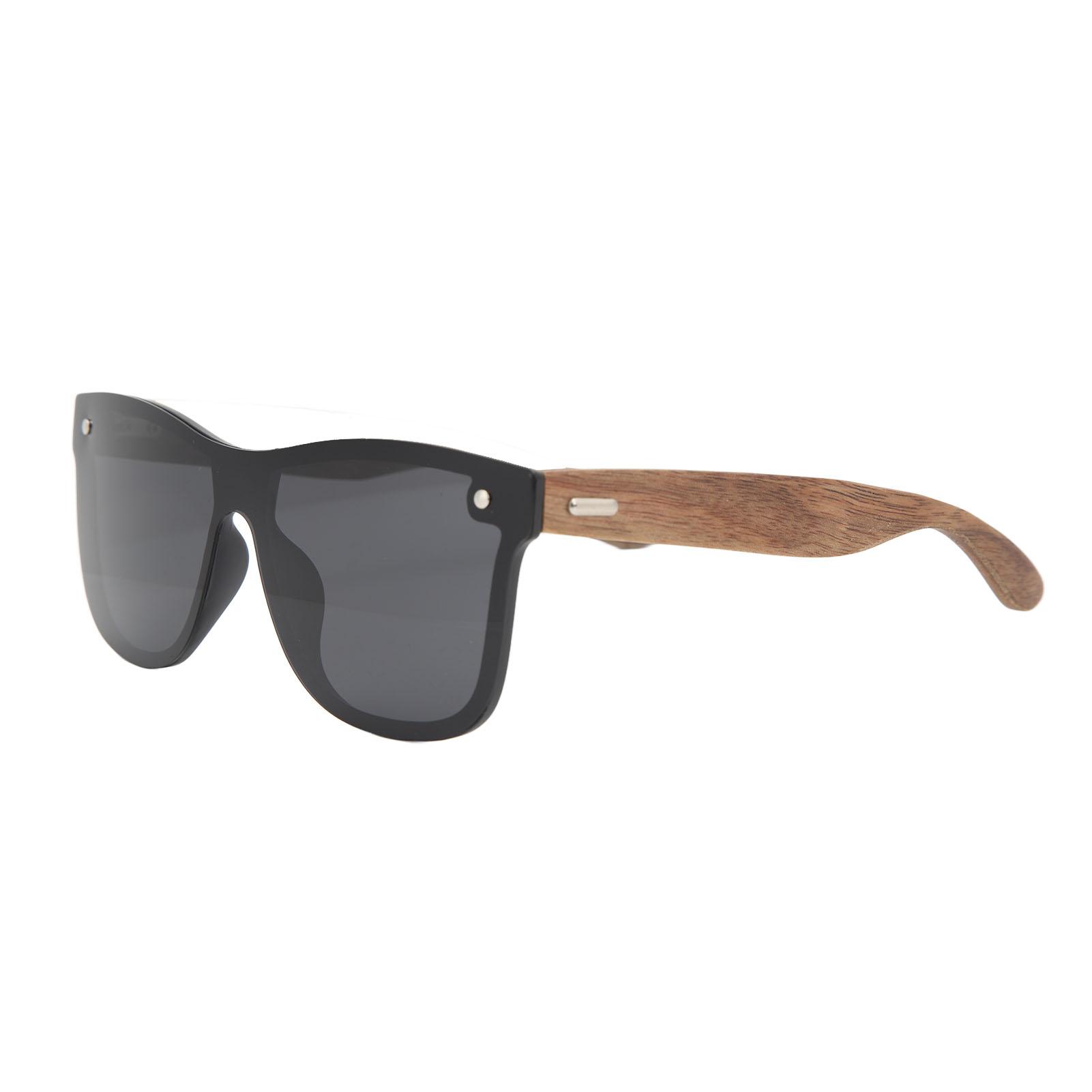 Rimless One Piece Lens Sunglasses HD Mirrored UV400 Polarized Wood Sunglasses for Outdoor Black