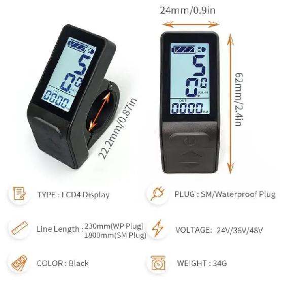 Ebike KT LCD LED Display Waterproof SM Plug 24V36V48V72V LCD3 LCD4 LCD5 LCD7 LCD8H LCD9 LED880 LED900S for Electric Bicycle Kit
