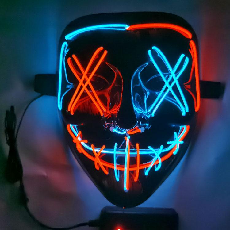 Black Ghost LED Sound-Control Mask - Luminous V Shape Halloween Prop