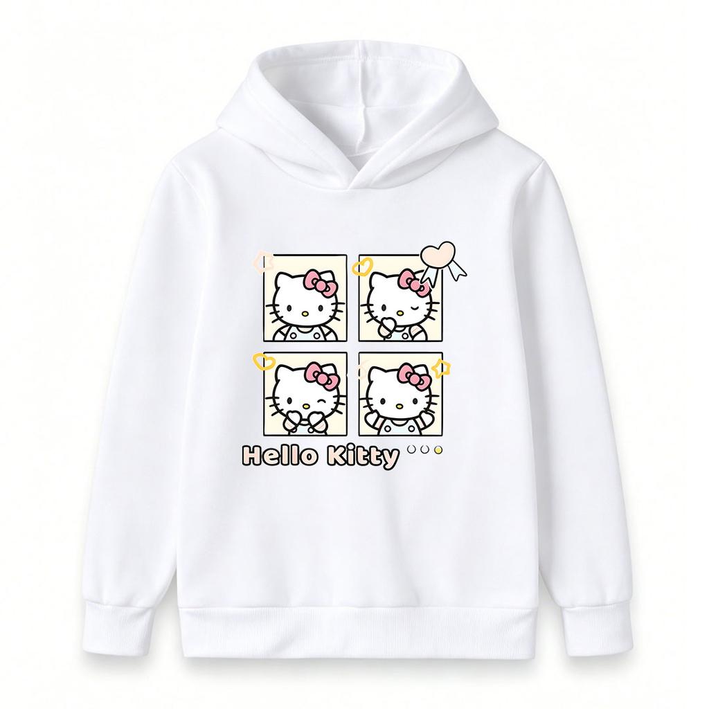 Cute Cartoon Cat Print Kids Hooded Sweatshirt, Unisex Boys Girls Long Sleeve Casual Pullover Top, Soft Cozy Warm Loose Fit Children Daily Wear for