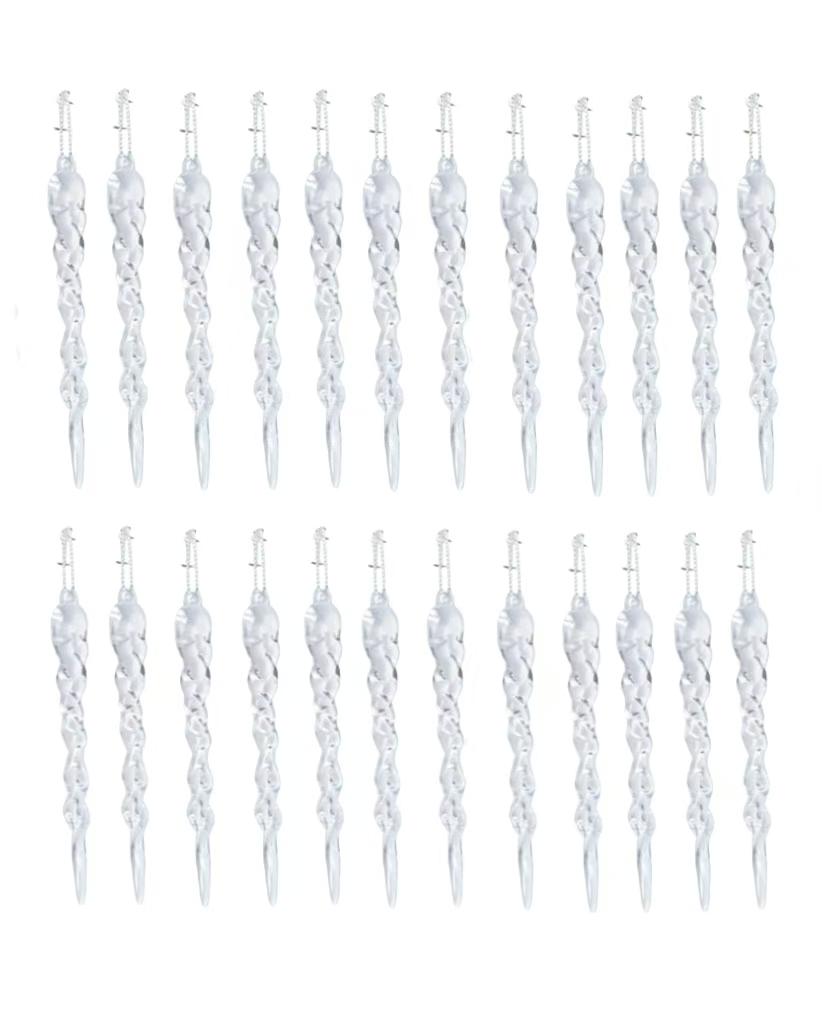 Набор из 24 акриловых сосулек для украшения рождественской елки с дизайном и легкими подвесными элементами