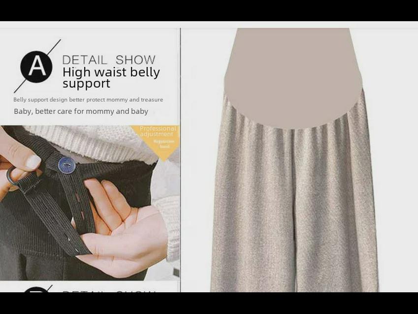 Knitted Wide-Leg Maternity Pants - Thick, Loose-Fit for Fall/Winter, Tall/Plus Size