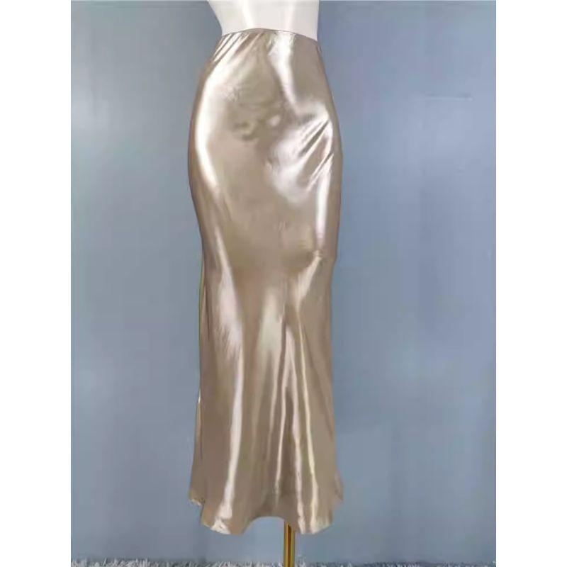 Export Single H Home High Waist Slim Looking Beautiful Sheath A- line Bright Silk Elegant Stylish Shiny Midi Skirt Mermaid Dress