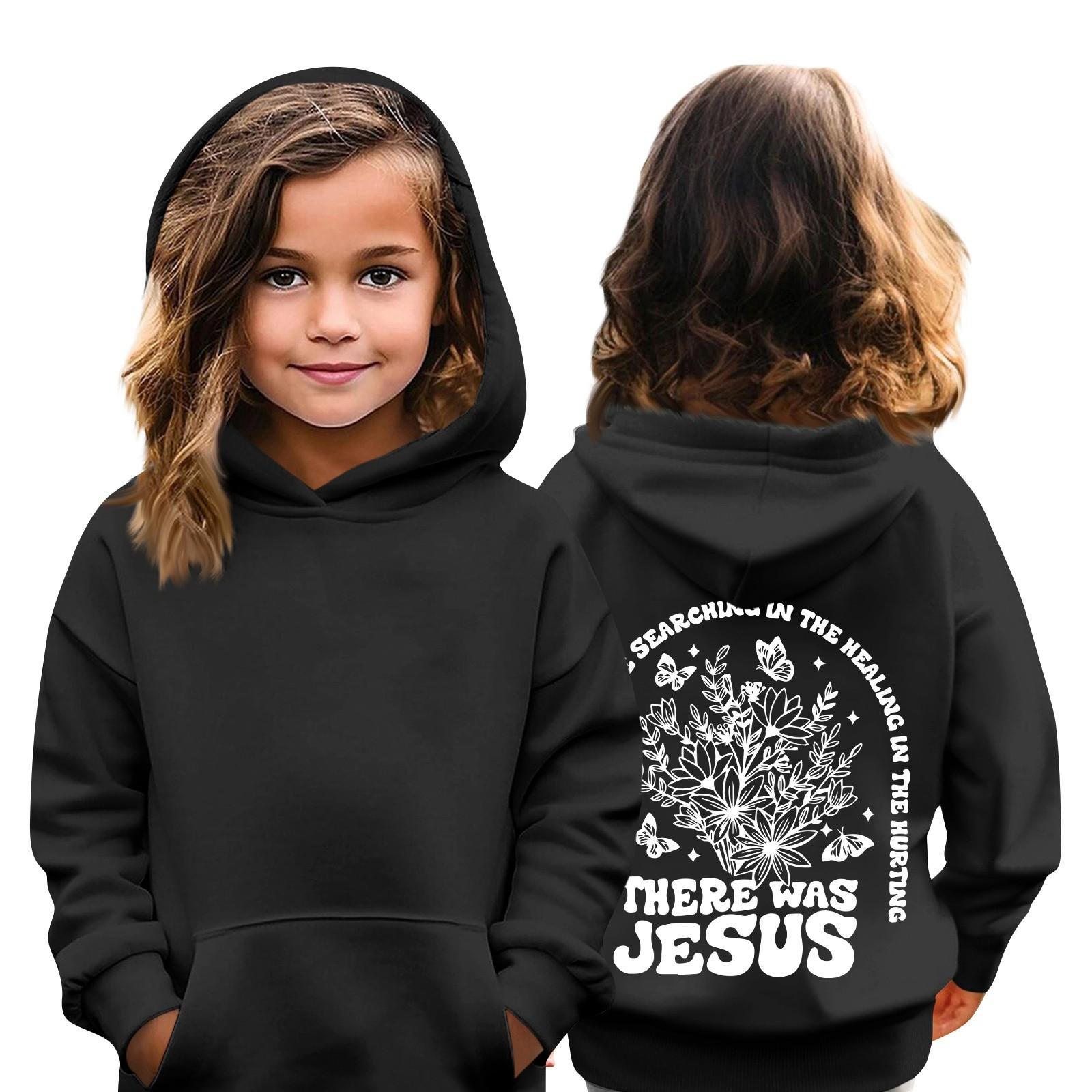 

Детская толстовка с капюшоном для мальчиков и девочек, модная принтованная толстовка с длинными рукавами и карманом 100 чёрный