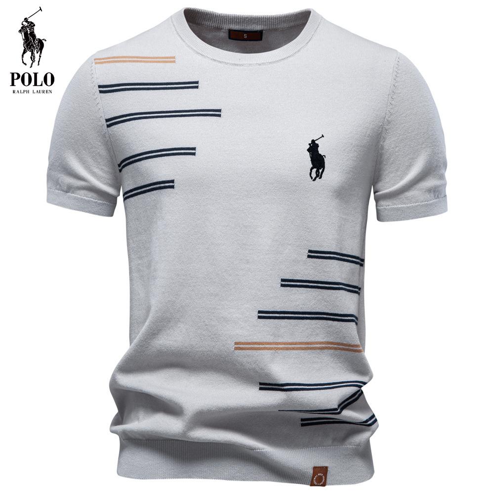 Changchun Lianju Ralph Lauren Zomer Nieuw Katoen Heren Borduurwerk Korte Mouw Wol T-shirt Heren Casual Ronde Hals Gebreid T-shirt L