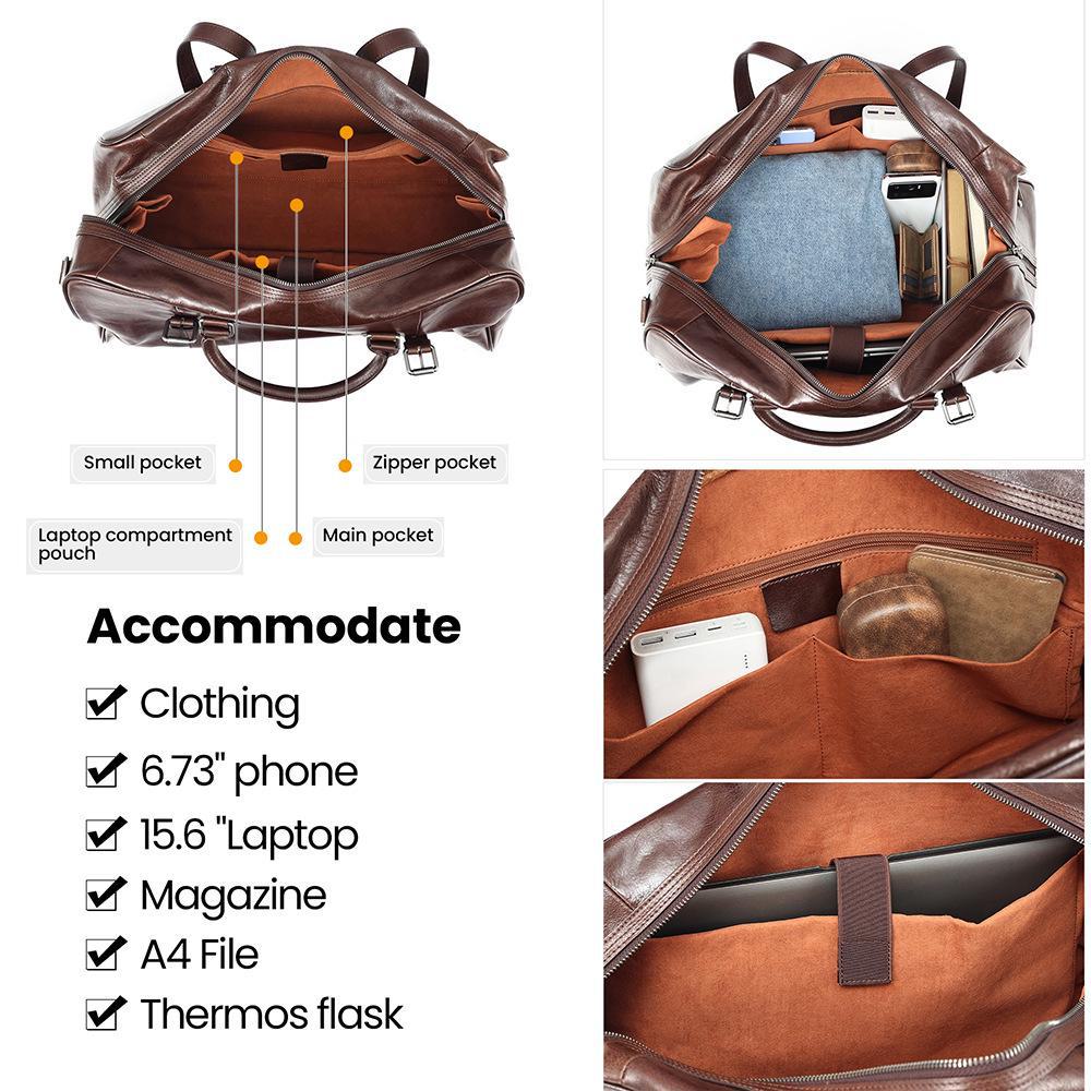 Men's Vegetable-Tanned Leather Sports and Travel Bag - Genuine Leather Business Handbag