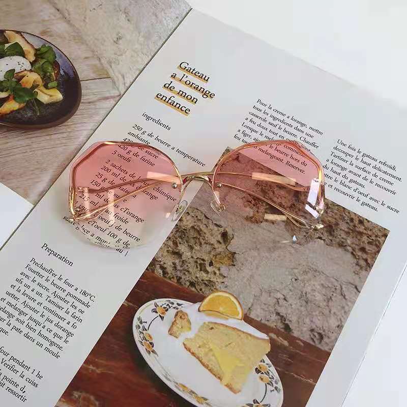 Okulary przeciwsłoneczne bez oprawek Damskie Cięte na wodę morską Okulary Damskie Męskie Przycięte soczewki Metalowe Zakrzywione zauszniki Okulary przeciwsłoneczne Damskie Uv400