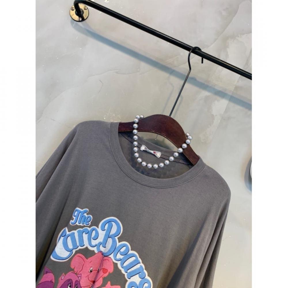 C S In The Room Bear prInTIng looSe FiT Long Sleeve T ShirT 3Color