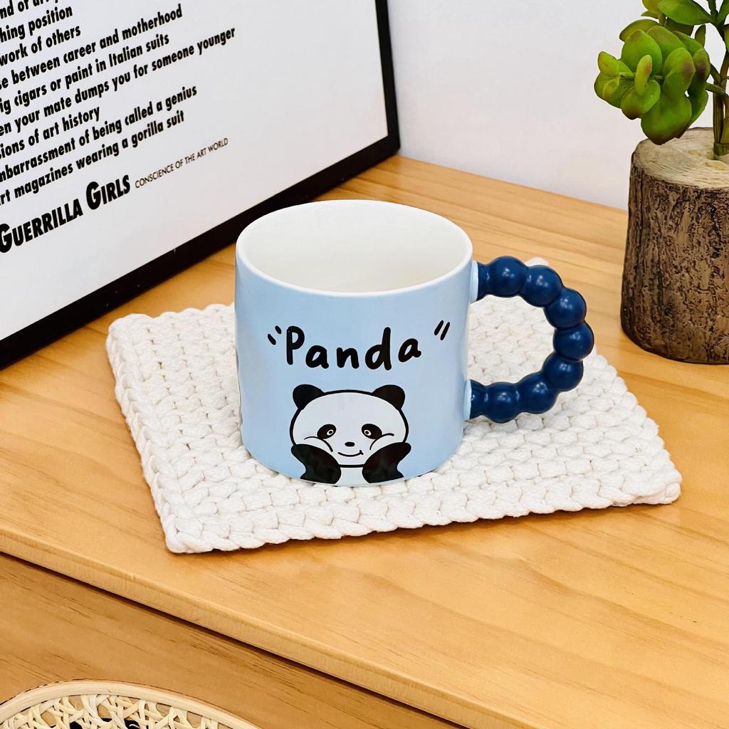 Creative Cartoon Ceramic Cup with Lid and Spoon Family Mug Ins Fengshui Cup for Girls Large Capacity