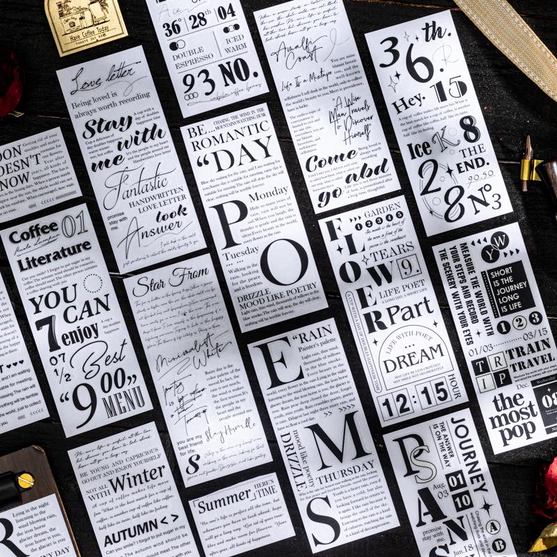 Retro English Poem Decal Stickers for DIY Journal Collage Decoration - 6 Styles