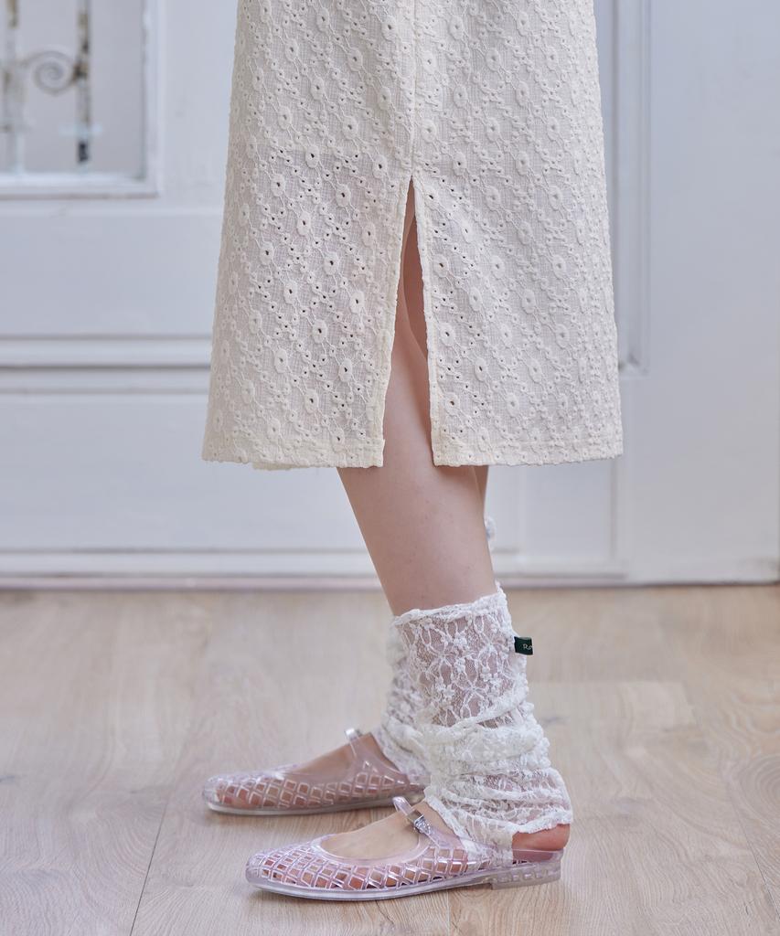 Leondeondada Embossed Lace Tie Dress, Cream