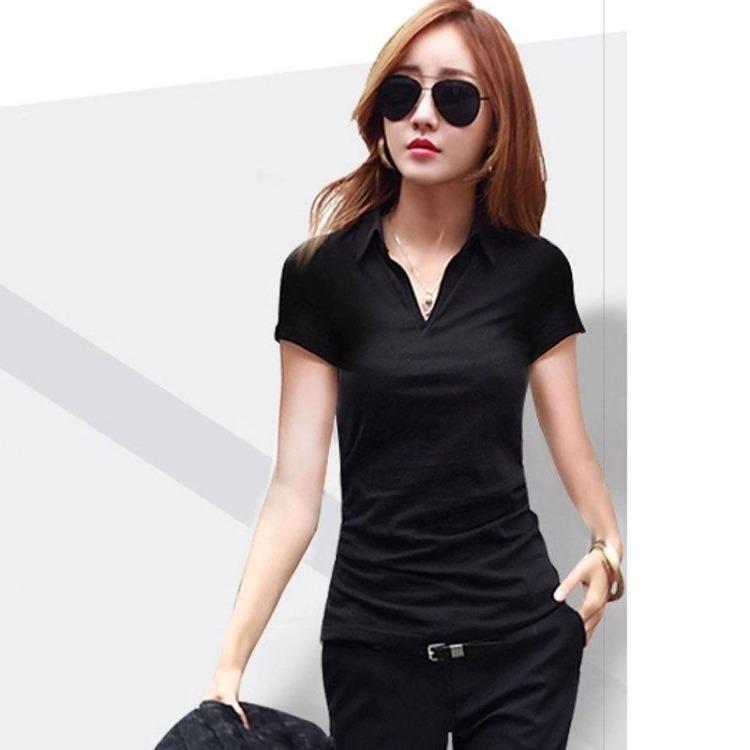 Women's Short Sleeve T-Shirt 95 Cotton Slim Fit Lapel Top Fashionable Elastic Bottoming Shirt