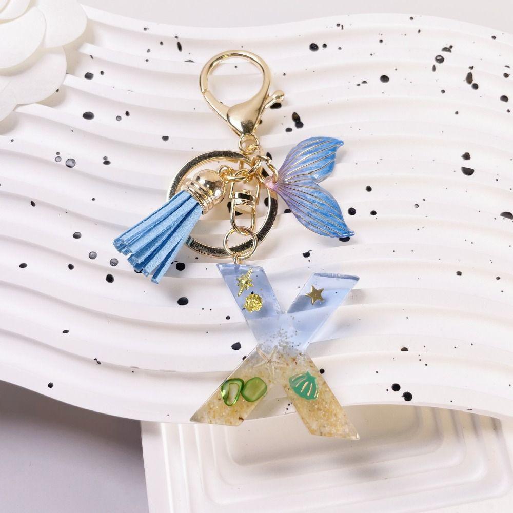 Blue Tassel Blue Ocean Letter Keychain 26 Letters 26 Letter Keychain  Handbag Decor