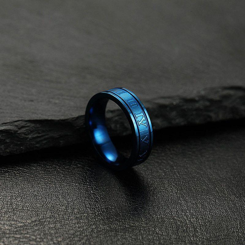 Cross-Border Foreign Trade Stainless Steel Jewelry Hot Sale Western Style 6mm Corrosion Roman Word Multi-Color Optional Titanium Steel Ring
