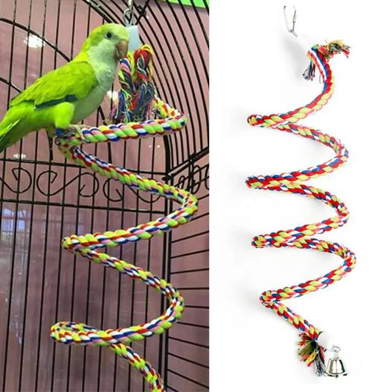 Cotton Rope Chewing Bar Parrot Swing Climbing Standing Toys with Bell Bird Supplies