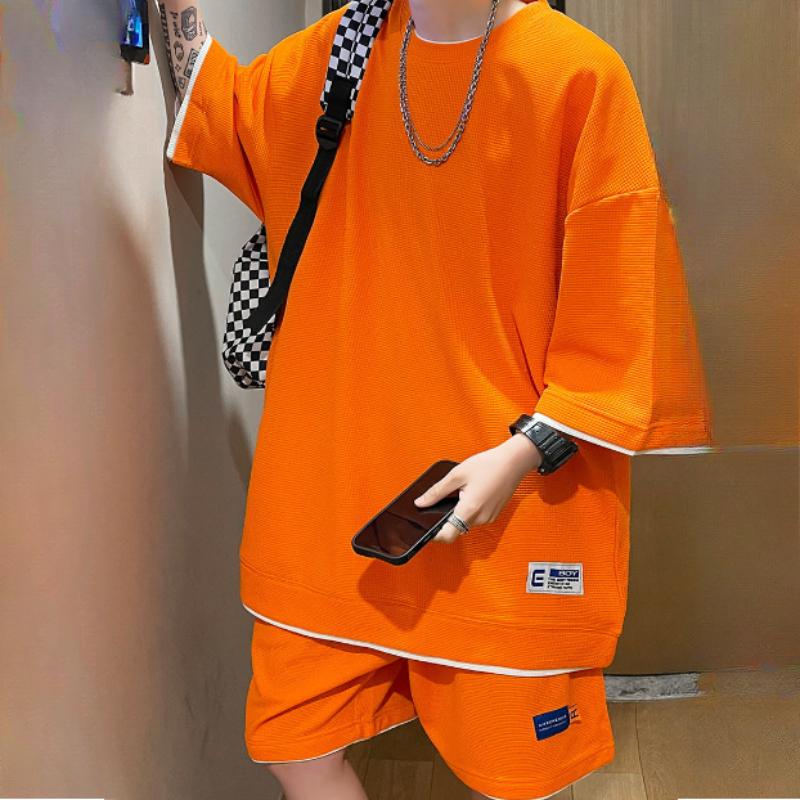 Waffle Suit Men's Summer Short-sleeved Fashion Loose T-shirt Shorts Casual Sports Suit