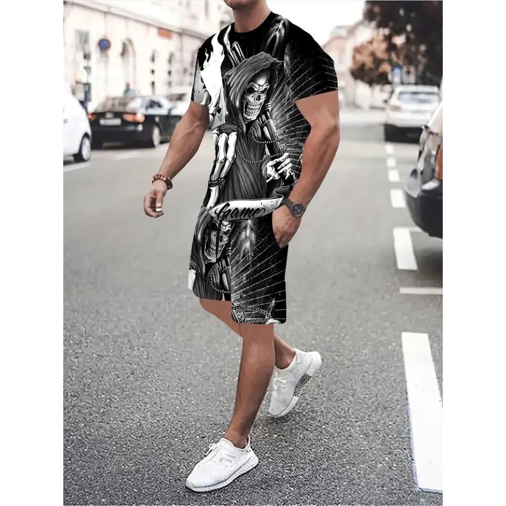 Breathable Men's Sports T-shirt Shorts Set Outdoor Quick-drying Basketball Football Short Sleeve Tee Drawstring Shorts Clothing